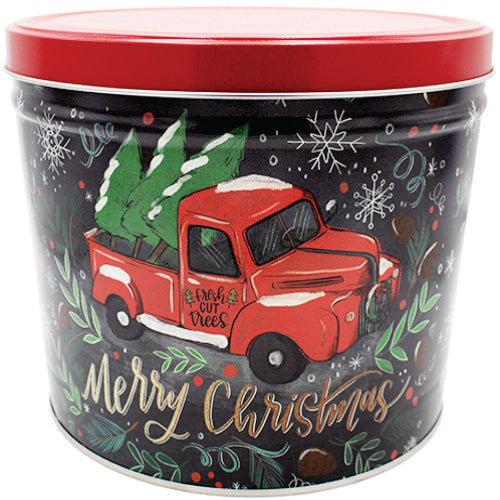 2 Gallon Merry Christmas Red Truck Tin